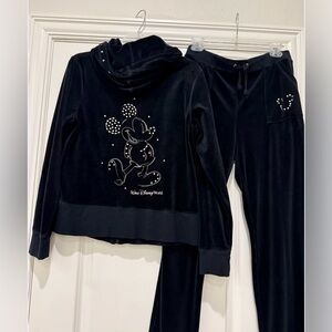 Disney Parks Velour Sweatsuit/Tracksuit Rhinestone Mickey Mouse Zip Hoodie Set